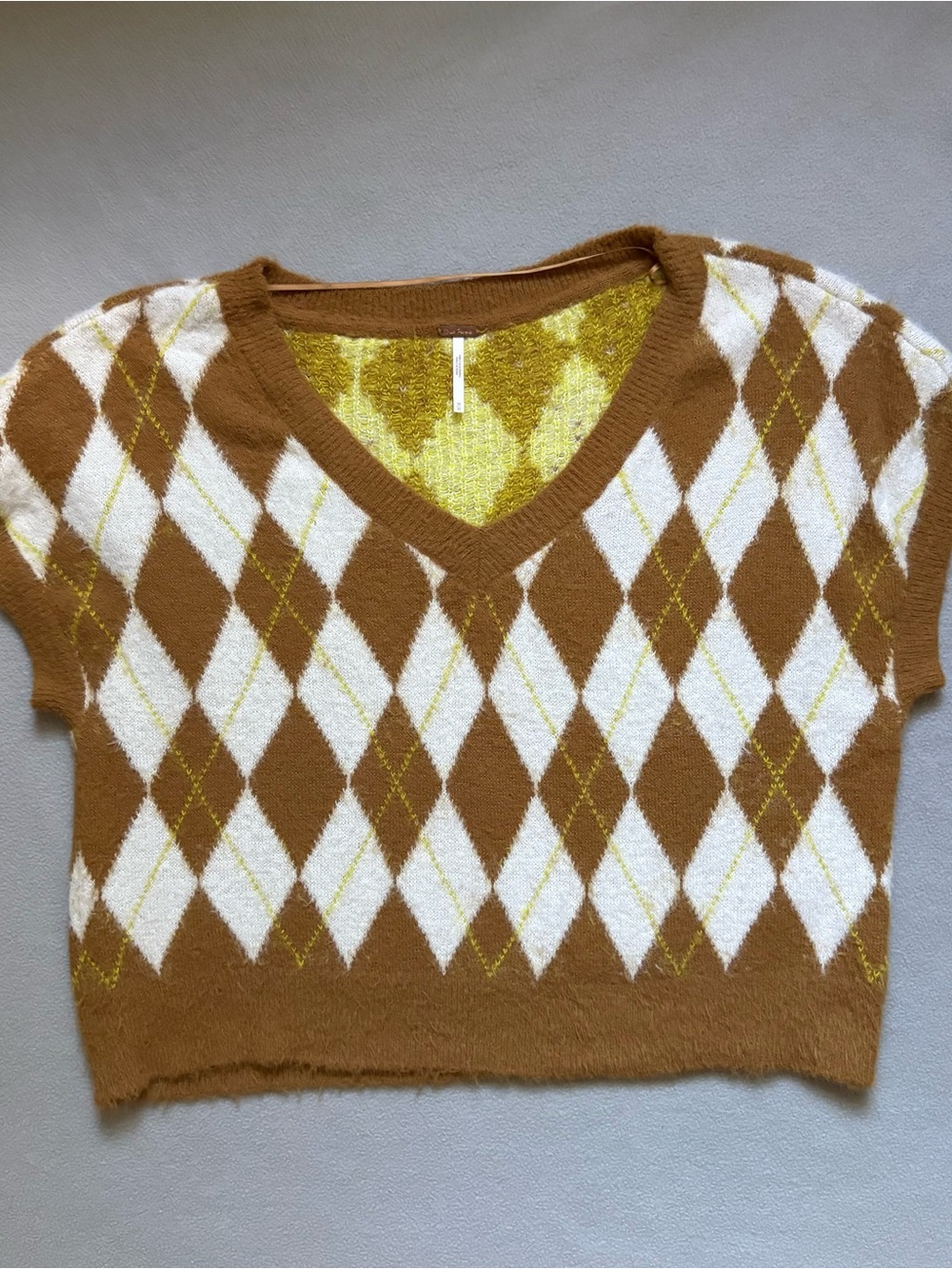 Free People Through the Motions Sweater Vest Fuzzy Argyle Pattern Size Medium